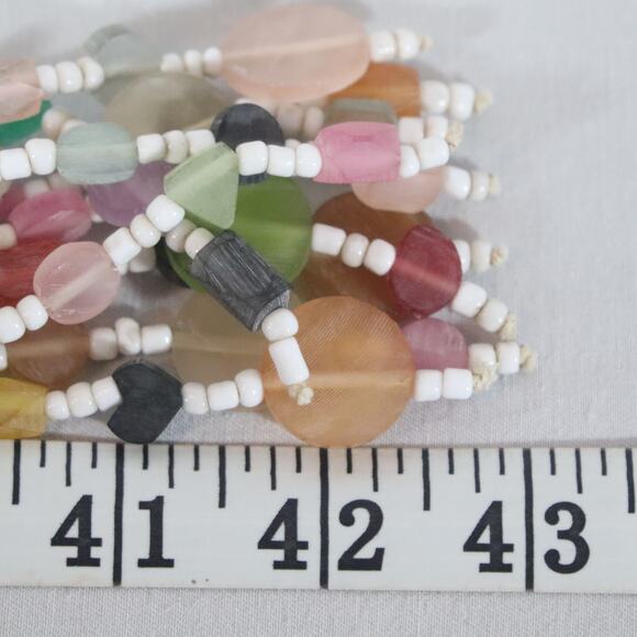 Vintage Belt Braided Strands Of Beige Brown Glass Beads Button Toggle Tassel - Picture 9 of 11